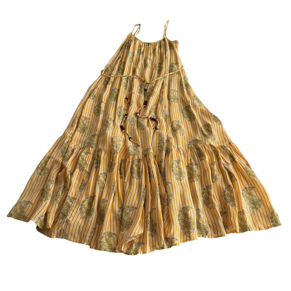 J. Crew NWT Caspia Yellow Striped Crepe de Chine A Line Ruffled Hem Maxi Dress S